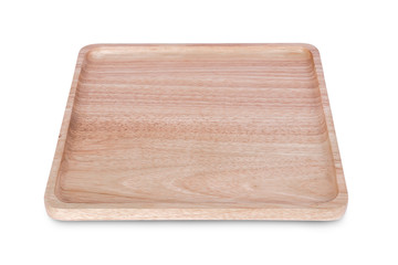 Square wooden tray on white background