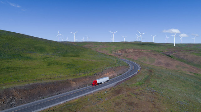 Windy Road With Semi-truck And Trailer Driving