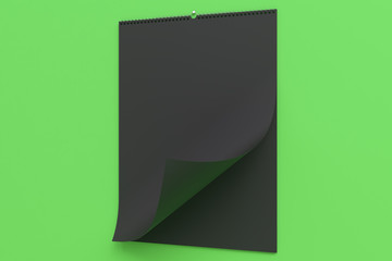 Black wall calendar mock-up on green background