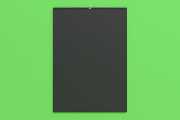 Black wall calendar mock-up on green background