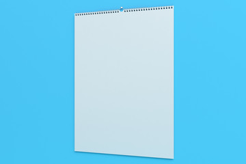 White wall calendar mock-up on blue background
