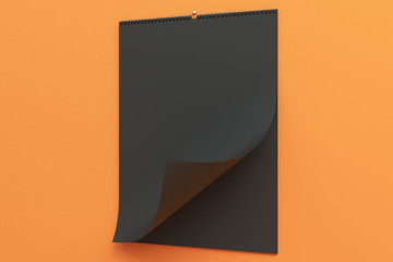 Black wall calendar mock-up on orange background