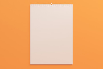 White wall calendar mock-up on orange background - 155690469