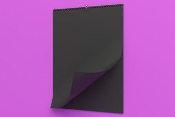 Black wall calendar mock-up on violet background