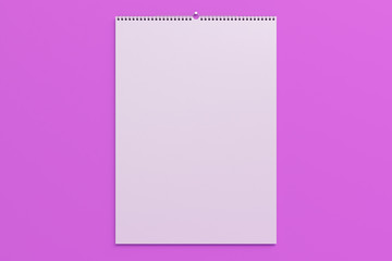 White wall calendar mock-up on violet background