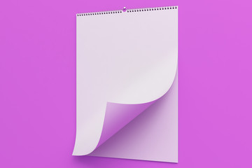 White wall calendar mock-up on violet background
