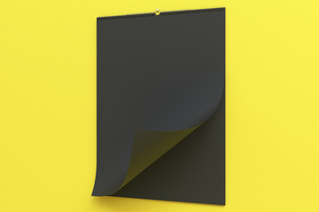 Black wall calendar mock-up on yellow background