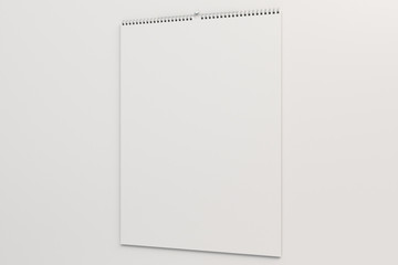 White wall calendar mock-up on white background