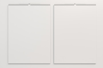 White wall calendar mock-up on white background