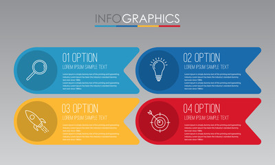 Modern Info-graphic Template for Business with four steps multi-Color design, labels design, Vector info-graphic element, Flat style vector illustration.