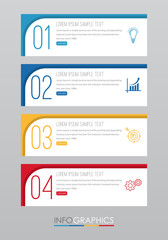 Modern Info-graphic Template for Business with four steps multi-Color design, labels design, Vector info-graphic element, Flat style vector illustration.