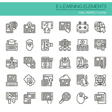 E-learning Elements , Thin Line and Pixel Perfect Icons