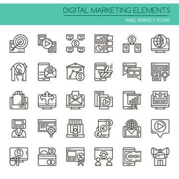 Digital marketing Elements  , Thin Line and Pixel Perfect Icons