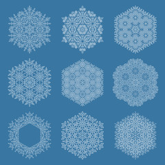 Set of vector snowflakes. White winter ornaments. Snowflakes collection. Snowflakes for backgrounds and designs