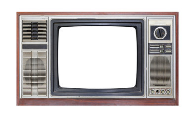 Retro old television isolated on white background.