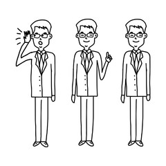 set of businessman with glasses standing - vector illustration sketch hand drawn isolated on white background