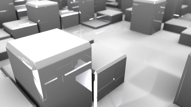 Beautiful Abstract Cubes Loop 3d Animation. Buttons. Color boxes Moving. Seamless Background in HD. Graphic.