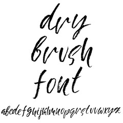 Hand drawn dry brush font. Modern brush lettering. Grunge style alphabet. Vector illustration.