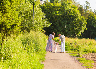 Rear View Of Family Going For Walk In Summer Countryside.