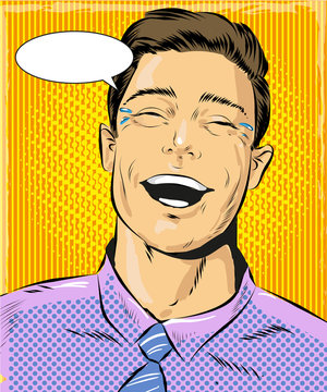 Vector pop art illustration of laughing man