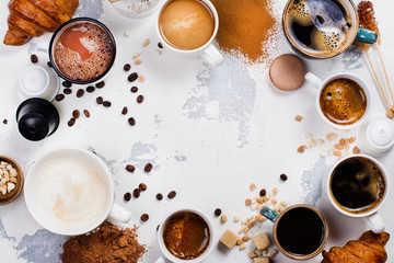Obraz na płótnie Canvas Variety of coffee in ceramic cups