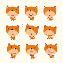Set funny little fox in different poses. Collection isolated fox in cartoon style for design for children holiday and goods.