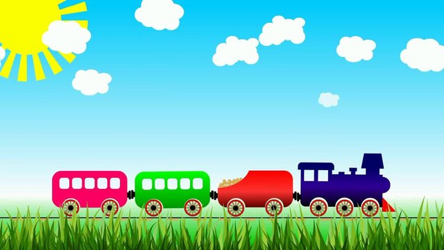 Looped cartoon train on the road