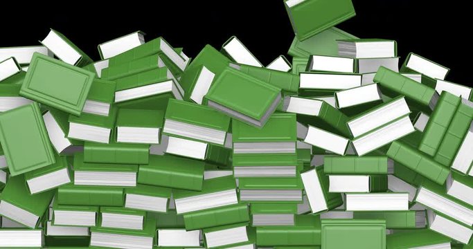 Falling books concept / 3D animation of heavy bound books filling screen