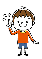 男の子：チェック、ポイント、人差し指
