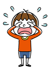 男の子：悲しい、涙、泣く
