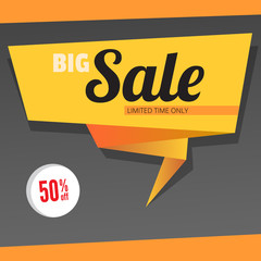 Big sale and special offer origami paper banner. Great bright background for your offers, promotional posters, advertising shopping flyers and discount banners. speech bubble
