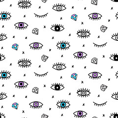 Vector Seamless pattern with hand drawn eyes and lashes