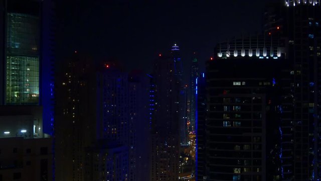 night light dubai marina mall jbr rooftop side front buildings panorama 4k uae
