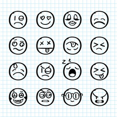 Set of hand drawn smiles on realistic paper