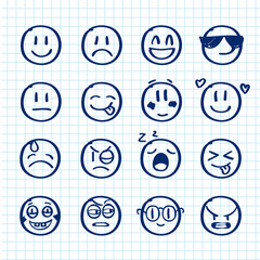 Set of hand drawn smiles on realistic paper
