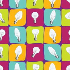 Set of different Light-bulb. Seamless pattern with light bulb. Wallpaper with lightbulb.