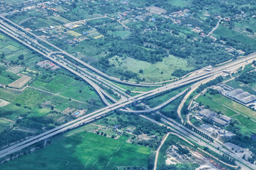 Aerial view of roads in Thailand .