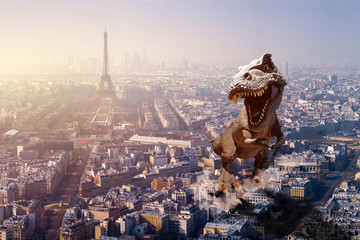 Giant Dinosaur invading Paris, France