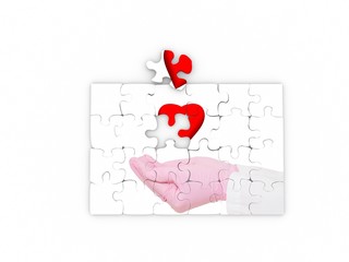 Heart over hand in medical glove