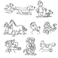 Fototapeta na wymiar Hand-drawn Vector illustration of animal Trainer and care cartoon