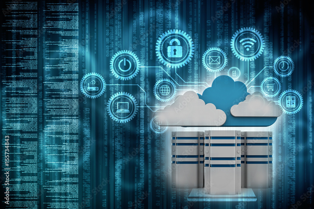 Poster 3d rendering cloud online storage icons with data