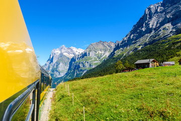 Famous train between Grindelwald and the Jungfraujoch station - railway to top of Europe,...