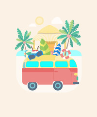 Cartoon Color Summer Bus Transportation. Vector