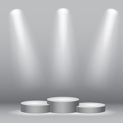 White cylinder winner podium under the light. Vector illustration.