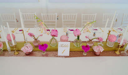 Bride and Groom Reception Table for Wedding - Pink, Purple and Gold