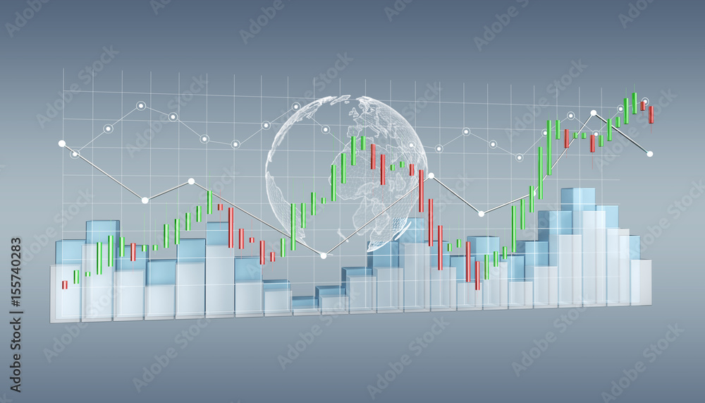 Poster Digital 3D rendered stock exchange stats and charts