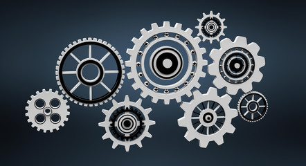 Floating gear grey icons 3D rendering