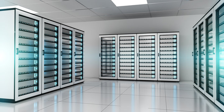 White server room data center storage 3D rendering