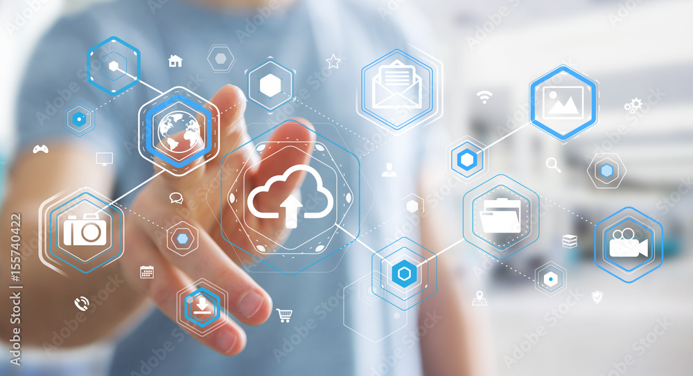 Aufkleber Businessman using digital cloud interface 3D rendering