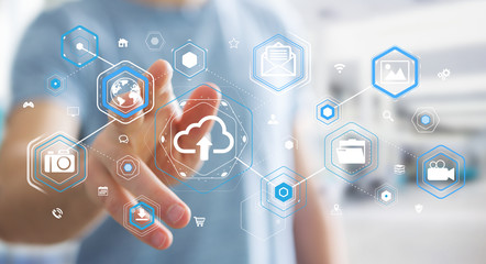 Businessman using digital cloud interface 3D rendering